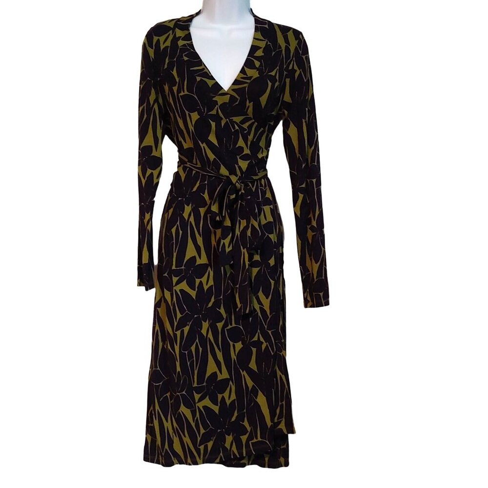 Boden Lime Green and purple blue Floral Wrap Tie Maxi Dress 6L
